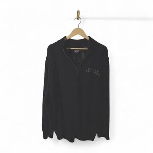 Harley-Davidson Men's XL Black Waffle Knit 1/4 Zip Sweater Pullover Moto